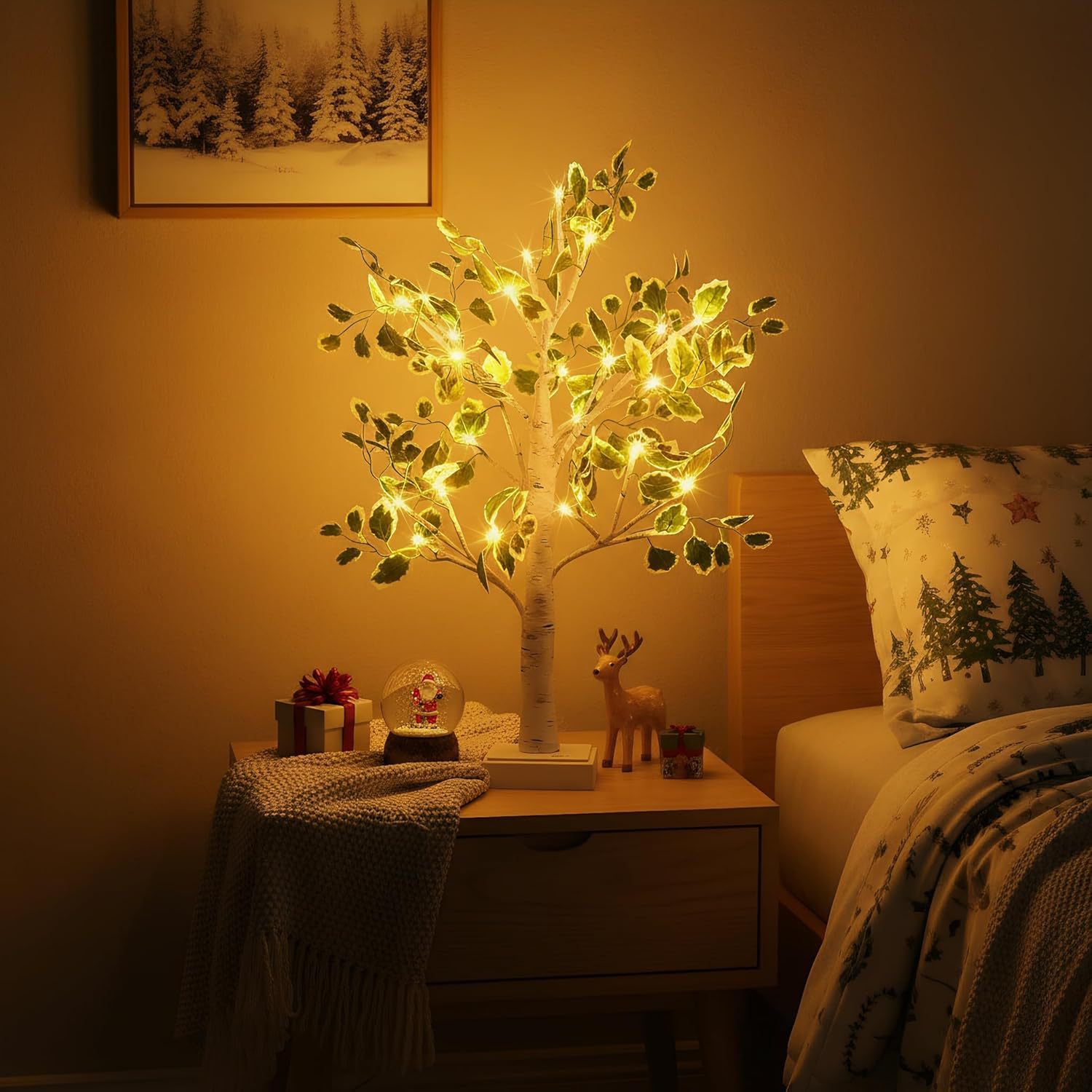 跨境圣诞节白桦树灯LED树灯仿真绿色发光树USB电池供电桌面装饰