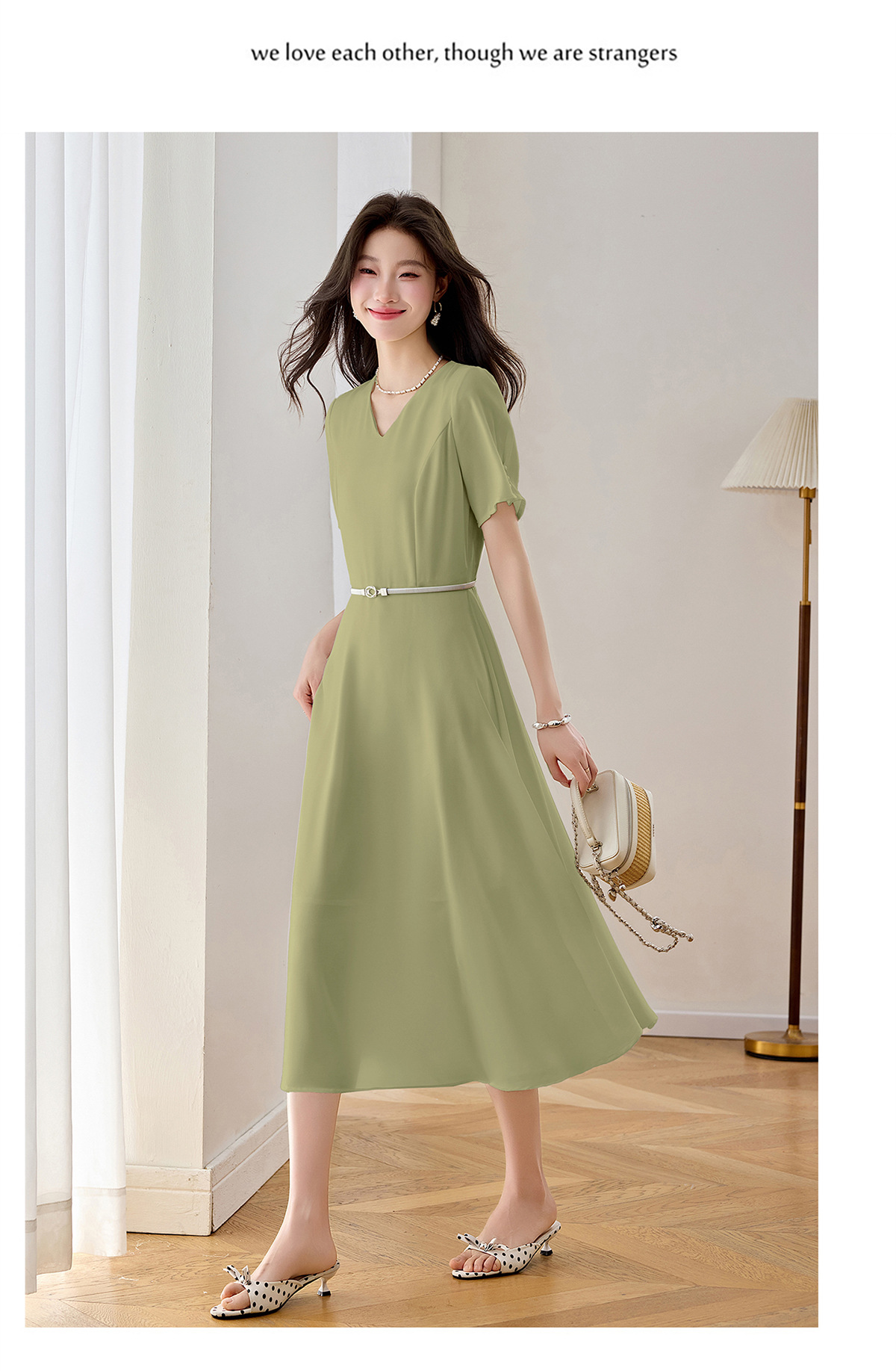 Đầm maxi nữ thắt eo cổ V dáng dài phối màu trơn — màu xanh đậm, màu tím, màu trắng chi tiết 28