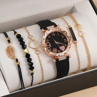 New Ladies Diamond Dial Belt Quartz Watch Beaded Bracelet suit 6 pcs/set