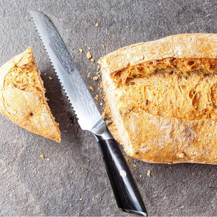 8"Damascus Bread Knife Cross-Border Damascus Pattern Steel Belt Serrated Bread Knife Toast Knife