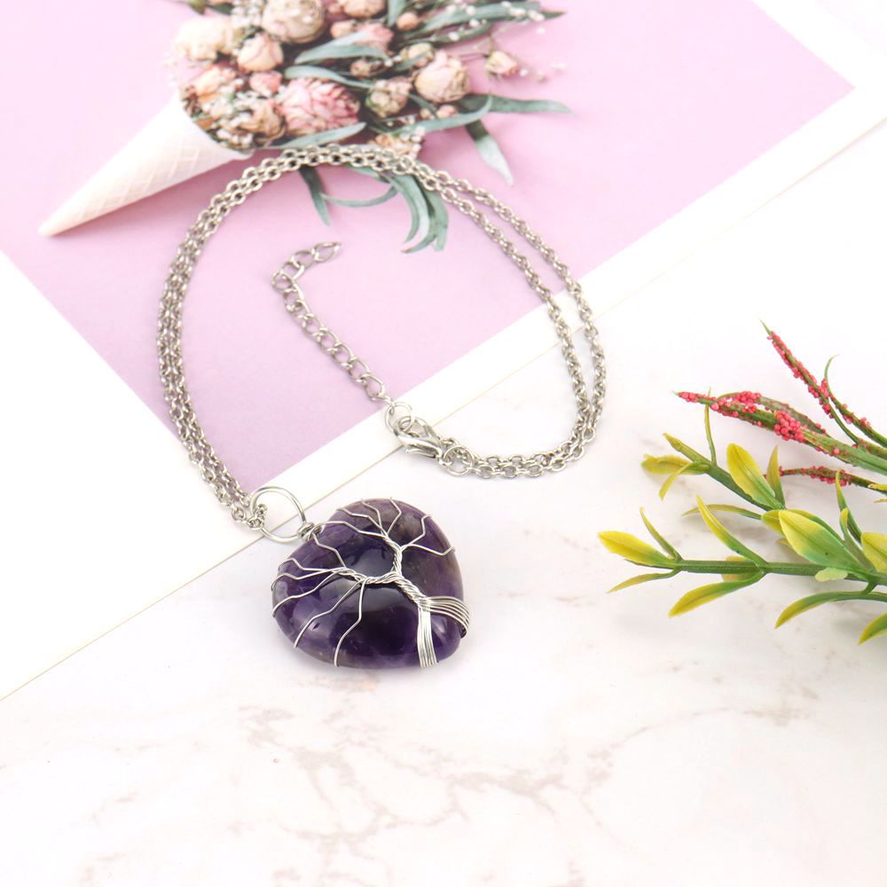 Retro Heart Shape natural stone Copper Plating Pendant Necklace 1 Piece