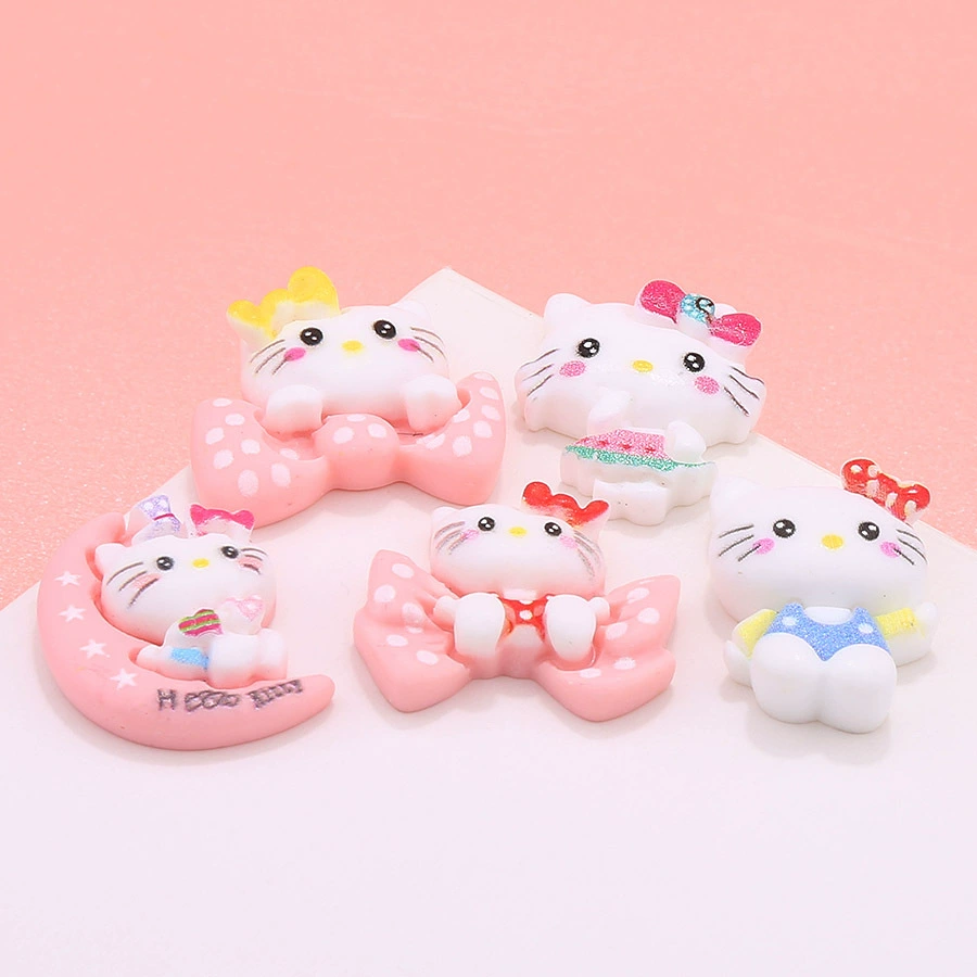 Набор заколок Hello Kitty, кремовый пластик мультфильм аксессуары для украшения чехлов diy, мультимодель
