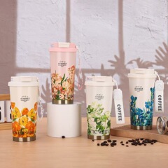 高颜値コーヒーカップオフィス家庭用ファッションシンプルなダブルドリンク保温カップ学生ステンレス油絵ストローカップ