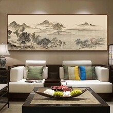 新中式装饰画沙发背景墙挂画客厅风水靠山国画山水水墨大尺寸壁画