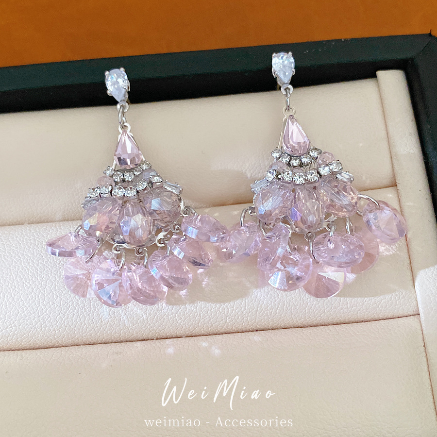 Aguja de plata con diamante de vidrio gota de agua aretes de bordas redondas temperamento moda aretes de lujo ligero aretes de alta calidad para mujeres
