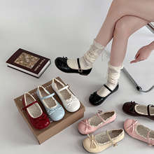 法式波点蕾丝玛丽珍鞋女士夏季时尚可爱圆头皮鞋蝴蝶结一字带单鞋