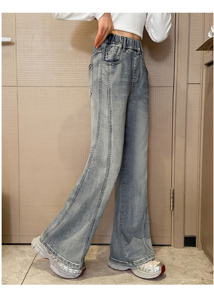 Men's Clothing Vintage Blue Flared Jeans For Kids - Stretchable Waistband, Comfortable Denim Fabric, Unisex Design For Boys & Girls (120cm-170cm)_voghion.com