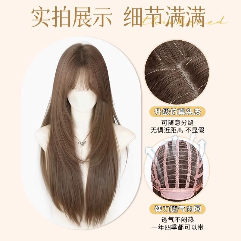 假发全头套女夏季潮流美式亚麻灰棕高层次修颜Lolita日常整顶假发|undefined