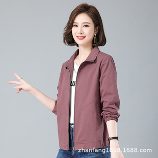 Mom's Jacket Women's Spring & Fall Short 2024 New Middle-Aged and Elderly Simple Casual Jacket Loose Slimming Look Pure Cotton Top