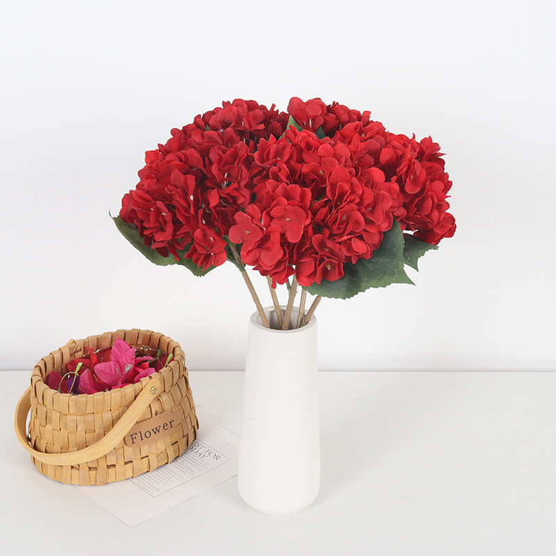 New DIY Single Branch Hydrangea Artificial Flower with Leaves for Home, Hotel, Wedding, and Indoor Decoration Wholesale