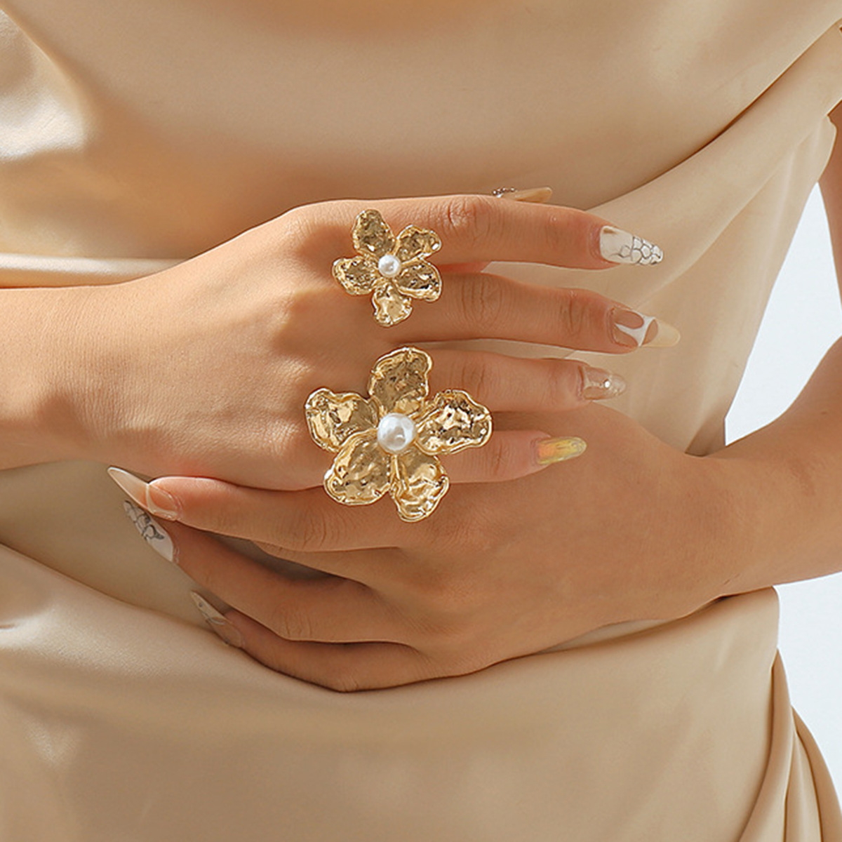 R0816欧美夸张za同款花朵开口戒 轻奢流行合金单戒时尚设计戒指女