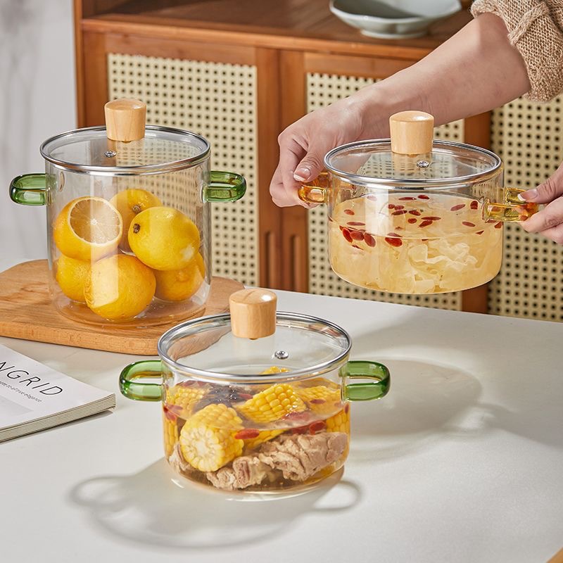 电陶炉煮红酒锅高硼硅玻璃锅带盖双耳汤锅家用可明火煮面锅炖锅