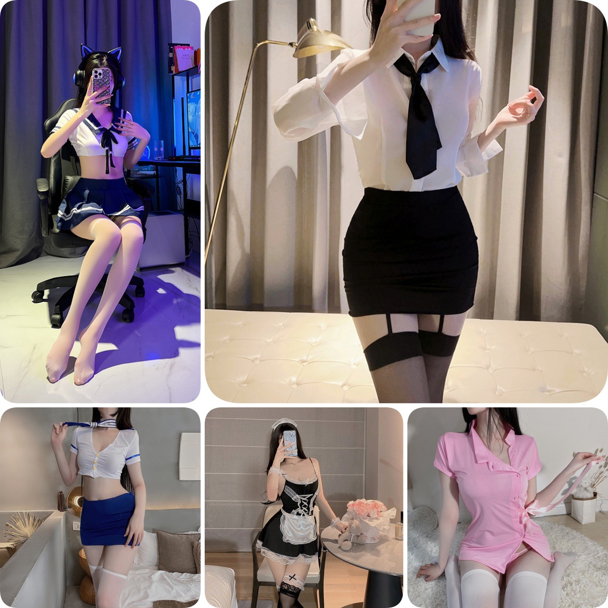 클래식 유니폼 [5팩] 비서 + 메이드 + 스튜어디스 + 학생 + 간호사
