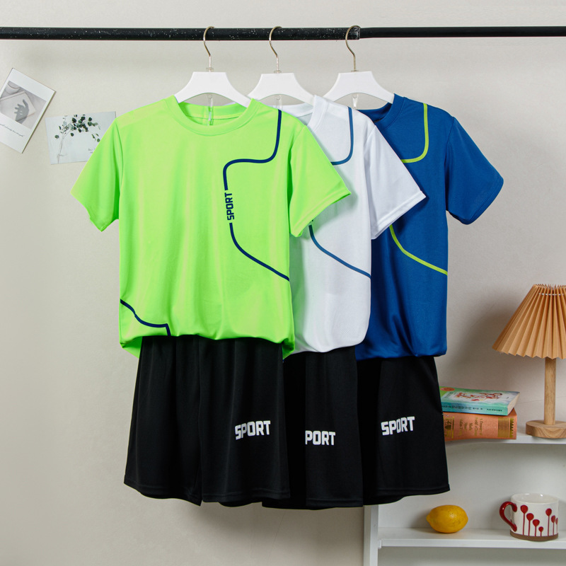Boys' Sports suit Children's Summer Quick-drying Clothes Big Children's Basketball Clothes Teenagers Ice Silk Girls' Short-sleeved Running Clothes