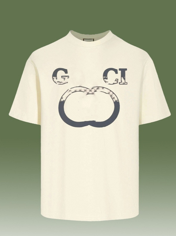 GUクロスボーダー正規版25SSクラシック新作ダブルG漫画レタープリントカップル半袖Tシャツファッション|undefined