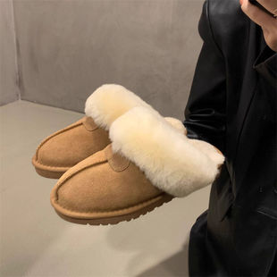 Wd Internet Celebrity Slip-On Half-Support Maillard Women's Shoes 2024 New Winter Velvet Thickeneded Warm Furry Cotton Shoes