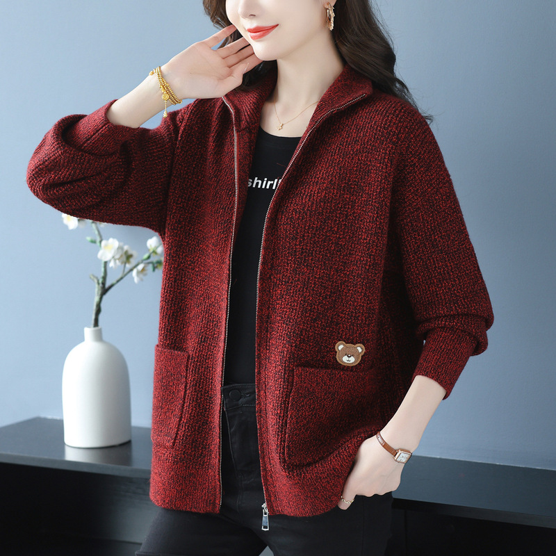 2025 New Middle-Aged Mother Knitted Cardigan Loose Thick Woolen Jacket Spring & Fall Fashionable Large Size Women's Clothing