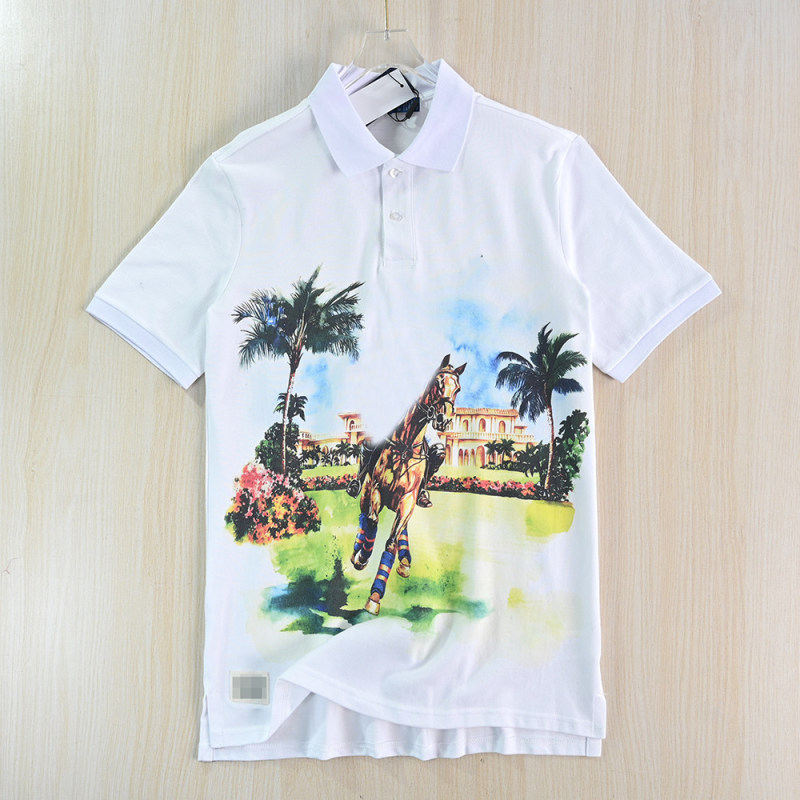 Recommended Men's Clothing: 264/2 American Single-Embroidered Digital Print Pique Cotton Casual Short-Sleeve Polo Shirt
