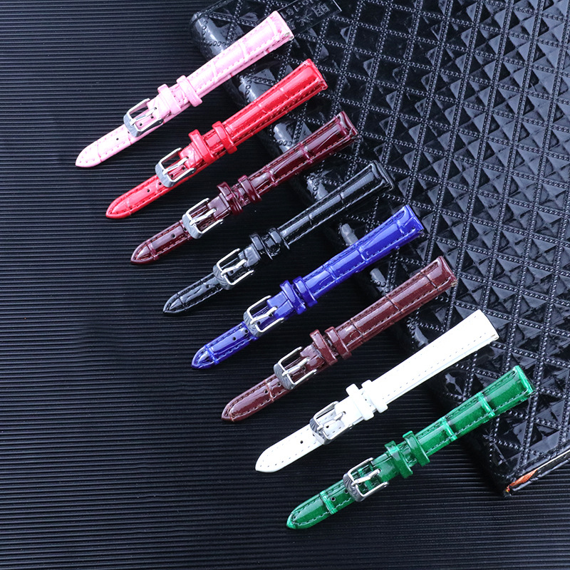 Bright Leather Genuine Leather Bamboo Pattern Patent Leather Women's Watch Strap Accessories Burgundy Pink Green 12 14Mm16Mm18 20mm