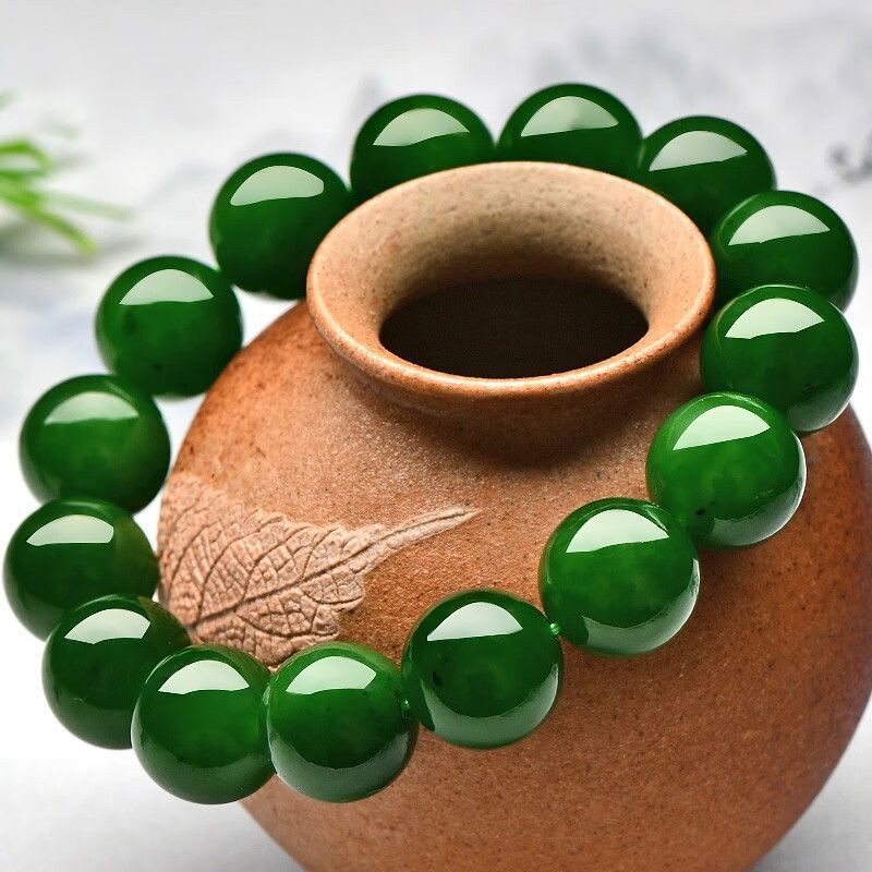 Vòng tay ngọc bích Hetian thiên nhiên chuỗi hạt tròn phong thủy
