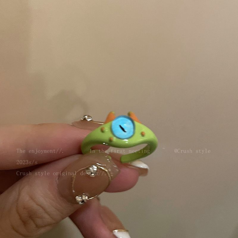 Colección de pequeño monstruo lindo anillo de monstruo de un ojo personalidad femenina diseño de nicho anillo abierto único image 12