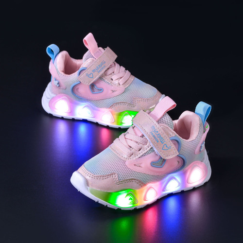 Spring New Girl's Shoes with LED Lighting, Sporty Dad Shoes for Young Children, Trendy Brand Glowing Casual Shoes