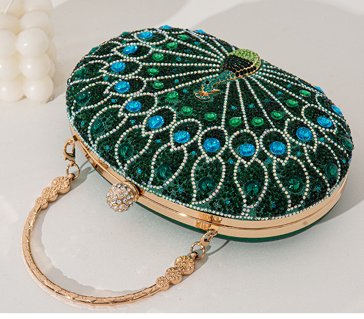 Rhinestone, Metal Material Rhinestone Metal Peacock Oval Evening Bags