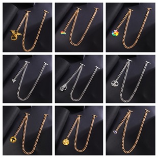 Hip-Hop Street Dance Punk Style Simple Stainless Steel Single-Layer Shirt Chain Figaro Chain Layered Ot Buckle Necklace Versatile