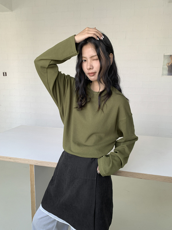 广州十三行2025秋韩风棉质青春减龄圆领宽松休闲百搭长袖T恤03131|undefined