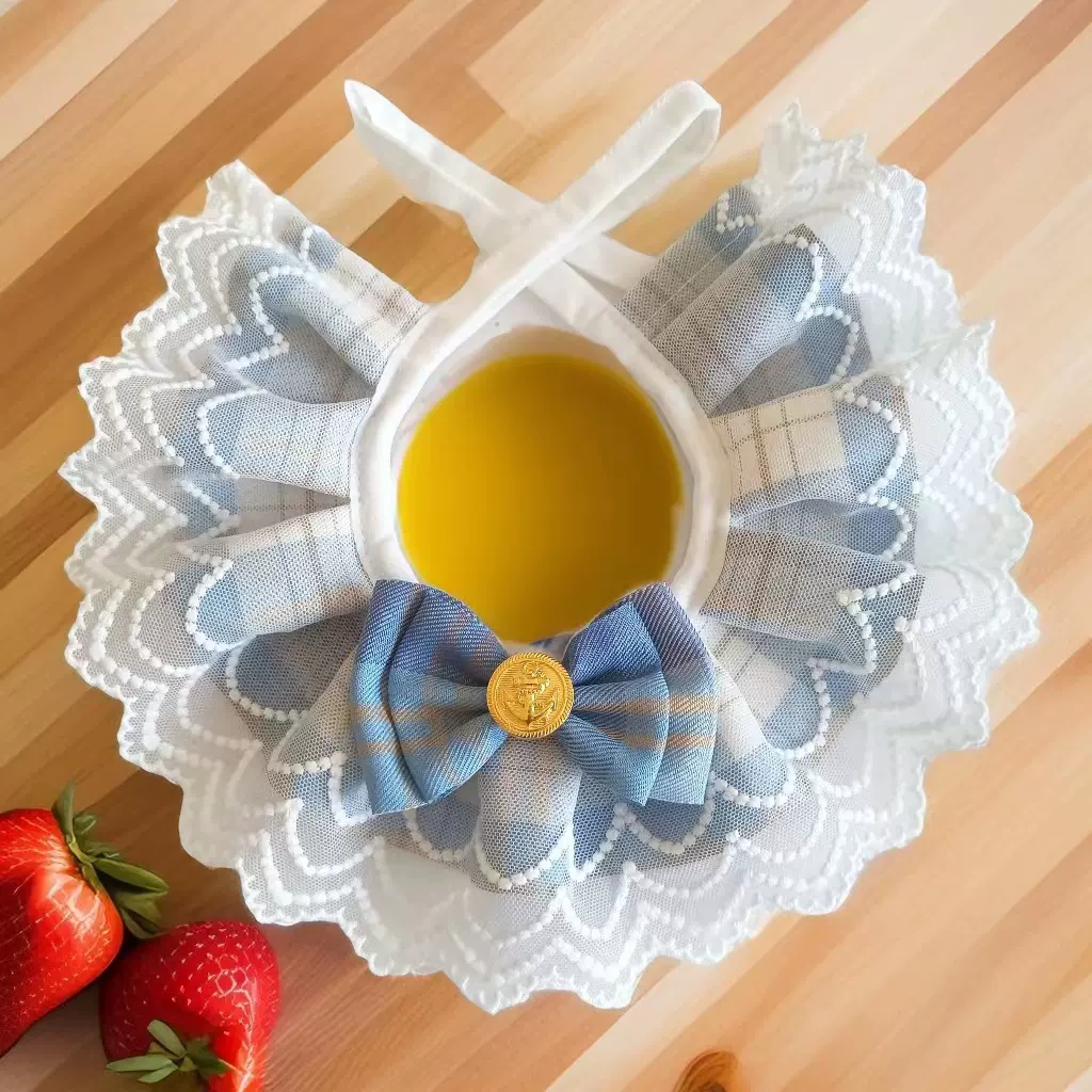 宠物口水巾猫咪蕾丝蝴蝶结项圈JK学院风可爱围脖狗狗宠物围兜批发