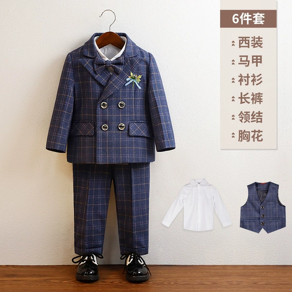 Suit, set, jacket, shirt, vest, trousers lapel pin, bow tie, 6 pieces