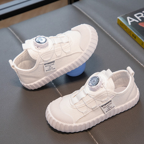Children's canvas shoes for girls, suitable for spring and autumn, versatile casual single shoes for students, with rotating buckles, breathable white performance shoes for boys