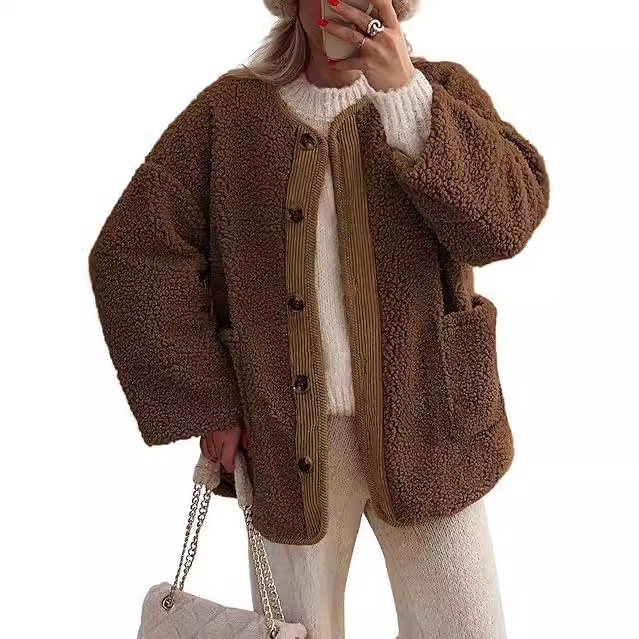 Gd2024 European and American Amazon Women's Warm Winter Outwear Casual Long-Sleeved Buttoned Plush Cashmere Jacket Outer Gd2024 European and American Amazon Women's Warm Winter Outwear Casual Long-Sleeved Buttoned Plush Cashmere Jacket Outer