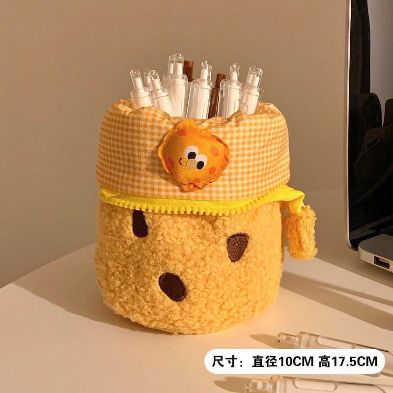 创意可爱曲奇饼干站立式毛绒笔袋大容量初中生文具收纳翻折式笔筒|undefined