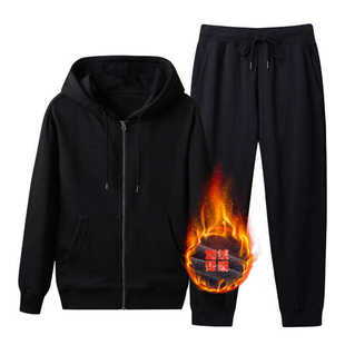 Cardigan Hooded Sweater Sports suit Men's Autumn and Winter fleece-lined Thickened Solid Color Casual Warm Zipper Jacket Trendy