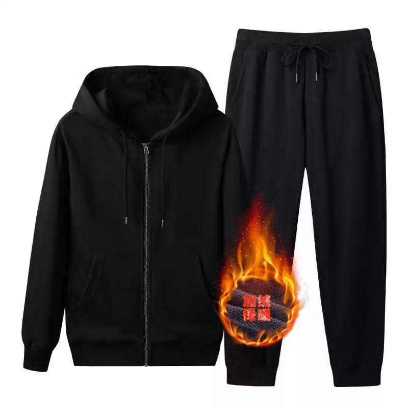 Кардиган с капюшоном спортивный костюм свитер для мужчин осенью и зимой плюс бархат толстый сплошной цвет повседневная теплая куртка на молнии прилив