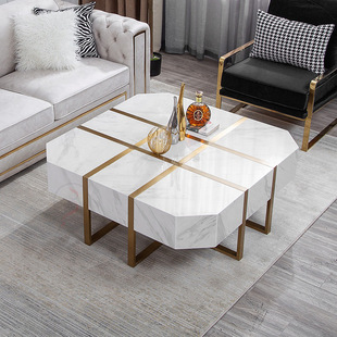 American Marble Coffee Table Accessible Luxury Modern Gold Stainless Steel Square Tea Table Hong Kong Style Model Room