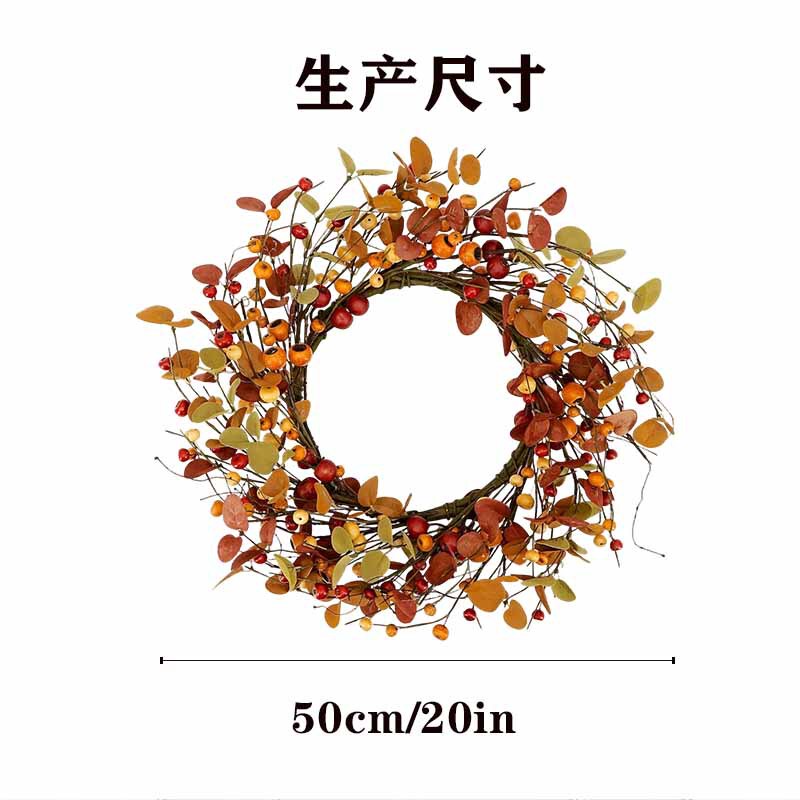 Cross-Border Wholesale Autumn Wreaths with Berries and Eucalyptus Leaves Suitable for Front Door Indoor and Outdoor Farmhouse-Style Door Hanging Decorations