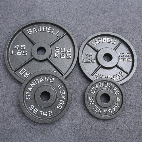 Household cast iron painted barbell plates large hole gym commercial weightlifting black four-bar Austrian dumbbell plates wholesale