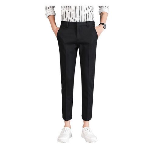 Men's Regular Loose Drape Spring and Autumn Business Casual Trousers, 9/10 Length Slim Fit Long Pants, Knee-High Korean Style, Top-Down Design