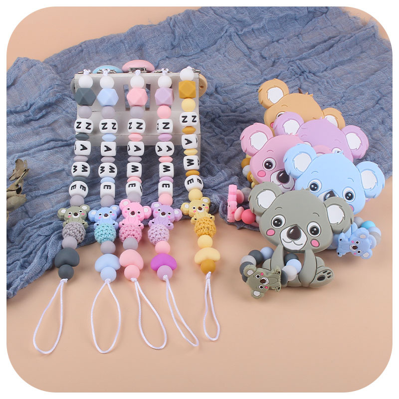 Kaola de dibujos animados de silicona de juguete dientes molienda cadena anti-gota Nuevo bebé suministros de silicona chupete cadena