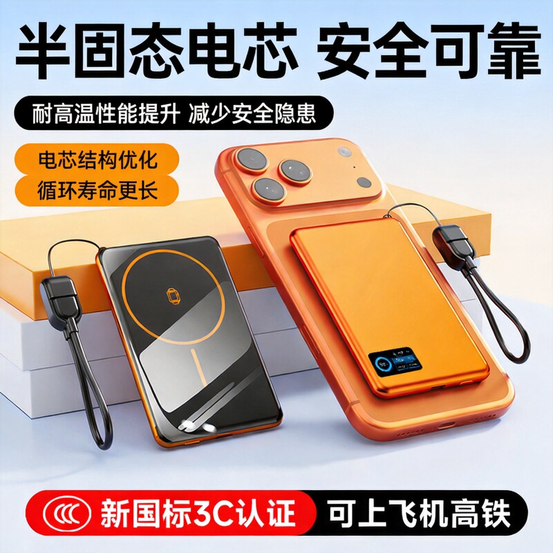 New national standard semi-solid battery, zero fire incidents, zero bulging, magnetic charging power bank, Apple Super Fast Charge 15W, direct from the factory
