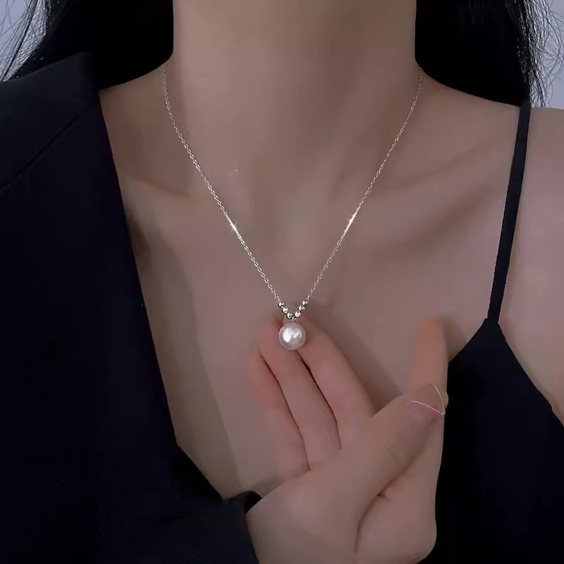 High-end exquisite single pearl necklace female niche summer elegant fashion simple round bead clavicle chain jewelry fashion
