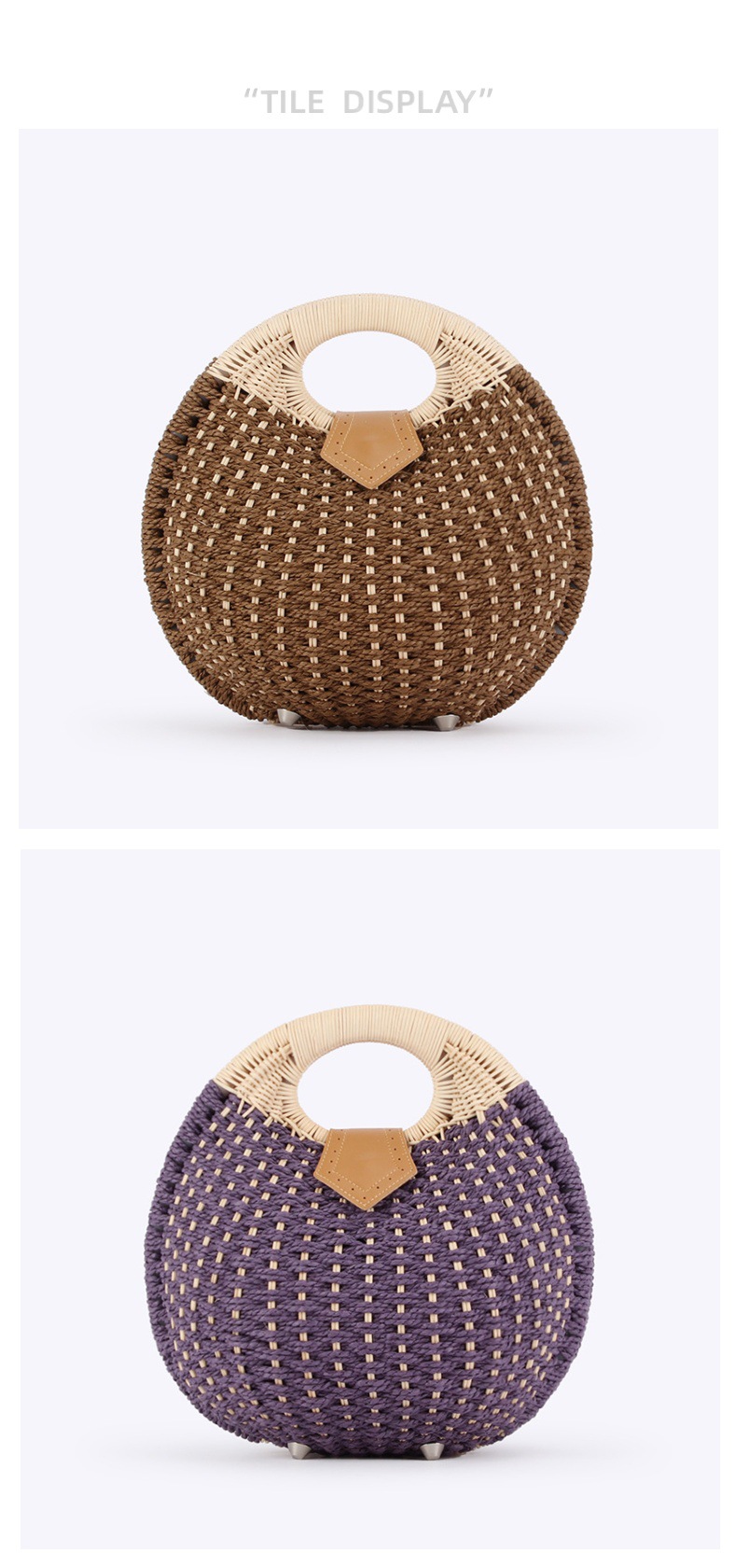 Weave Fashion Element Magnetic Buckle Closure Type Top Handle Strap Type Women's Paper Rattan Solid Color Vacation Beach Weave Round Magnetic Buckle Straw Bag