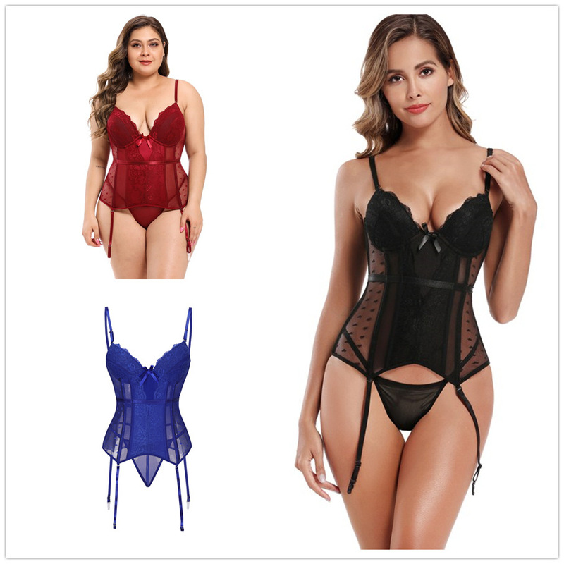 Sexy Lace Hollow-Out Fishbone Garter Belt Two-Piece Shapewear Set for Export to Europe and America, Amazon Sexy Corset