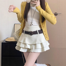 美拉德甜美呢子蛋糕裙女秋冬季新款高腰防走光层层荷叶边A字短裙