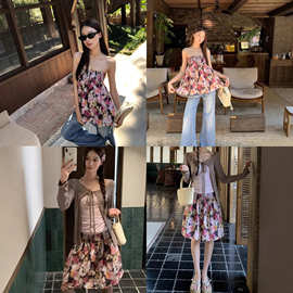红人馆背心女夏外穿露背碎花设计感超火小众不撞款无袖抹胸上衣女