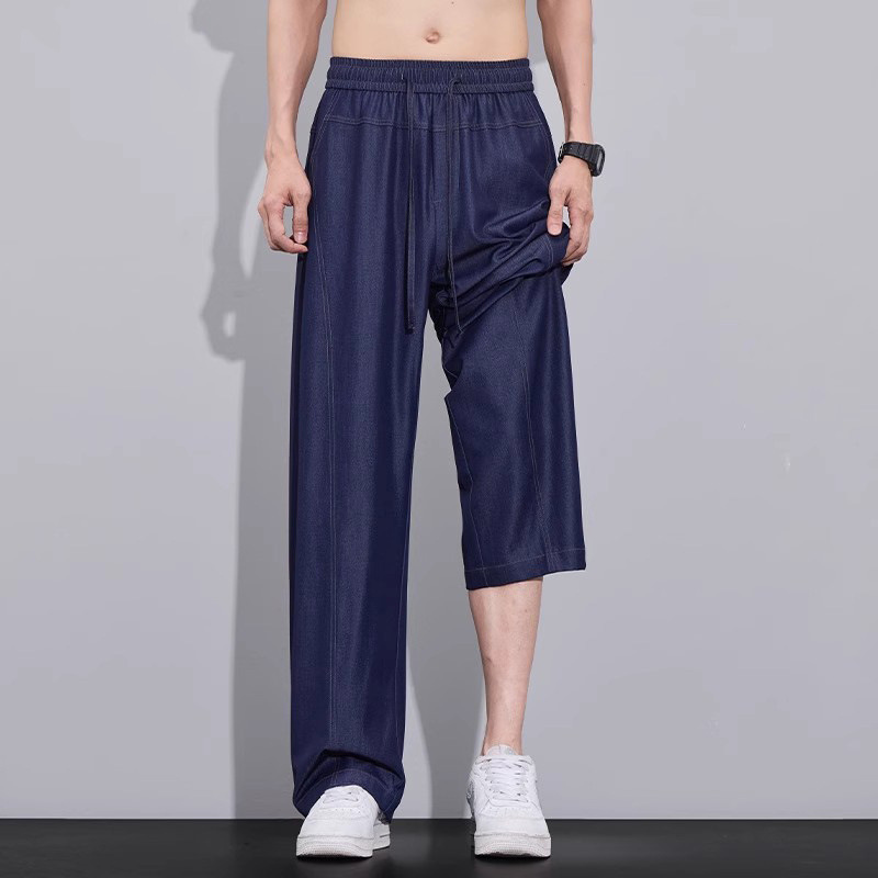 American Trendy Thin Ice Silk Jeans for Men 2025 Summer New Fashion Versatile Loose Straight Casual Pants