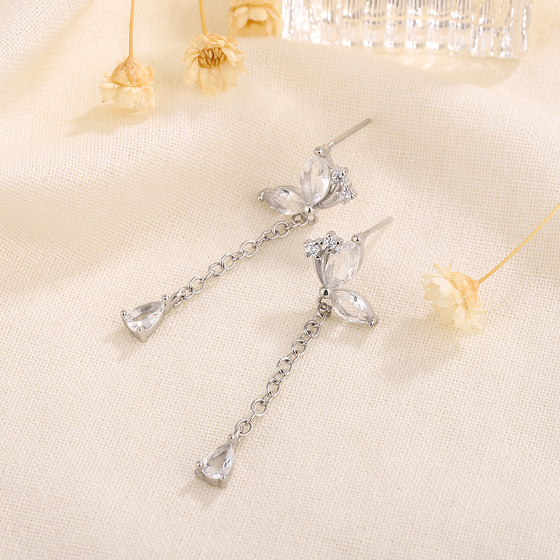 Sweet Butterfly Copper Plating Zircon Drop Earrings 1 Pair