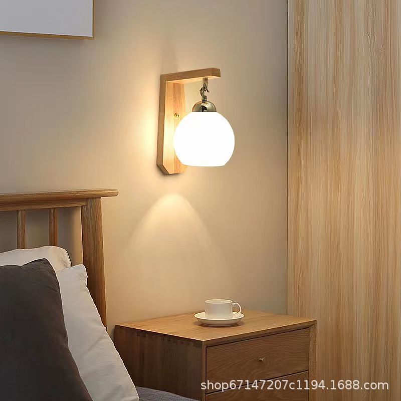 Lámpara de noche de dormitorio de madera de estilo japonés madera maciza creativa pastoral China lámpara de pared de hotel color madera sala de estar lámpara de pasillo